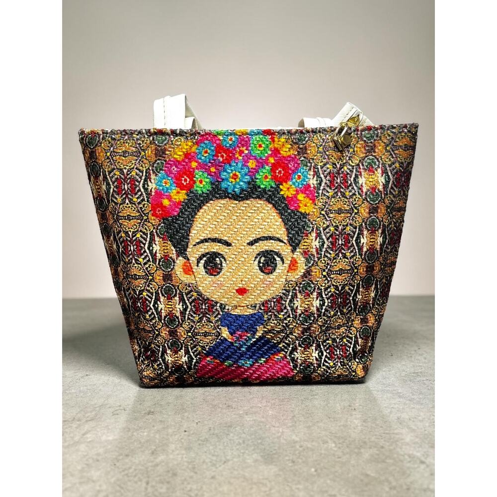 Frida Kahlo Mini Tote Bag Purse With Coin Pouch - Floral Woven Made in Mexico